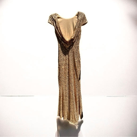 🌻Badgley Mischka Gold Sequin Cowl Back Gown Women's Size 2 - Picture 6 of 10